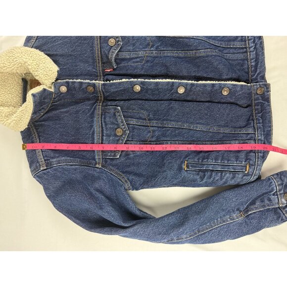Levi’s Dark Wash Sherpa Lined Denim Trucker Jacket Blue Women’s Cotton Size S - Picture 9 of 9
